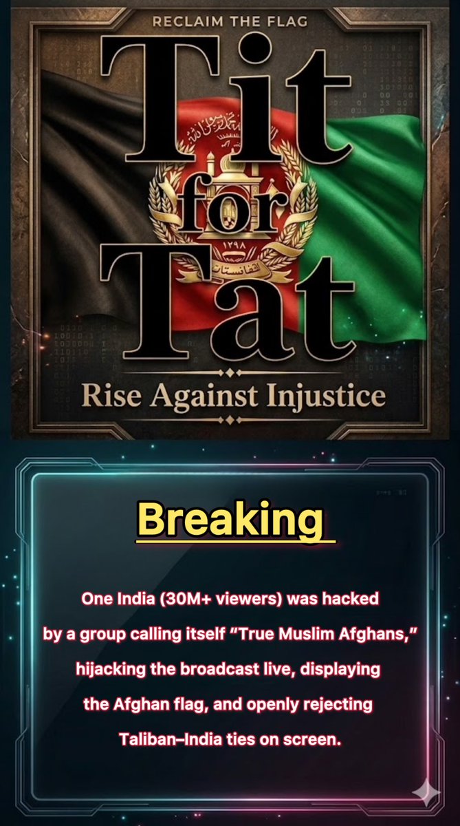 PakVocals's tweet image. In seconds, a major #Indian network stopped being a channel and became a message board. The “True Muslim Afghans” hack on One India was not silent, it was broadcast to 30 million people in real time.
#Pakistan #OneTV