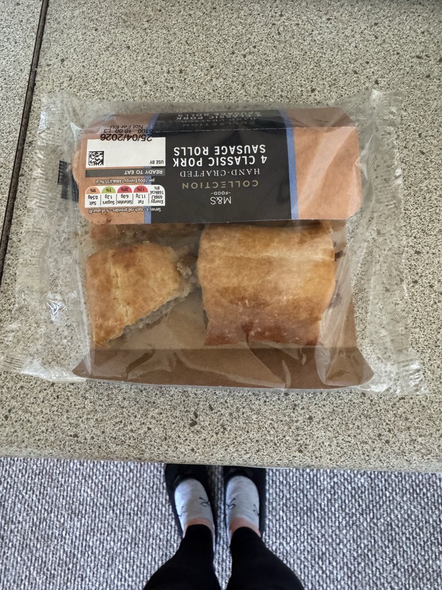 karmc123's tweet photo. @marksandspencer not complaining just thought it was funny - someone had half of one of my sausage rolls before I even bought them 😆😆 https://t.co/x4vXUpo6Ij
