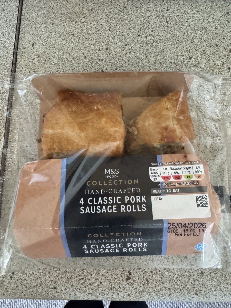 karmc123's tweet photo. @marksandspencer not complaining just thought it was funny - someone had half of one of my sausage rolls before I even bought them 😆😆 https://t.co/x4vXUpo6Ij