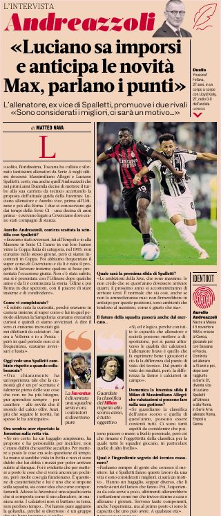 Aurelio Andreazzoli su Luciano Spalletti per <a href="/Gazzetta_it/">La Gazzetta dello Sport</a> :

- "Uomo curioso, sa anticipare le novità"
- "Ha reso la Juventus una squadra seria, che si comporta in modo serio"
- "Ha la mano per arrivare subito al dunque"

#MilanJuve

gazzetta.it/Calcio/Serie-A…