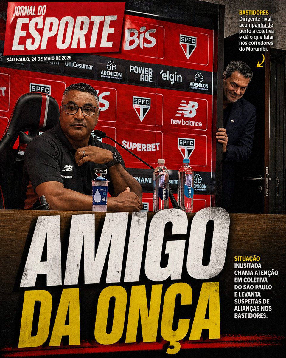 Rui Costa, responsável por TUDO, esteve com o amigo Roger Machado na apresentação e depois sumiu do mapa. 
"Amigo da onça?" 
#SPFC