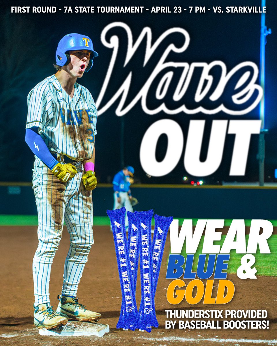 goldenwavebsb's tweet photo. 🌊 𝐓𝐡𝐮𝐫𝐬𝐝𝐚𝐲 𝐍𝐢𝐠𝐡𝐭 𝐁𝐚𝐬𝐞𝐛𝐚𝐥𝐥 #𝐋𝐆𝐖
Pack out Golden Wave Field for game one of the first round 7A State Playoffs against Starkville! First 150 students receive thunderstix!

First pitch at 7 p.m. #FloodWarning https://t.co/rH3shbzcjM