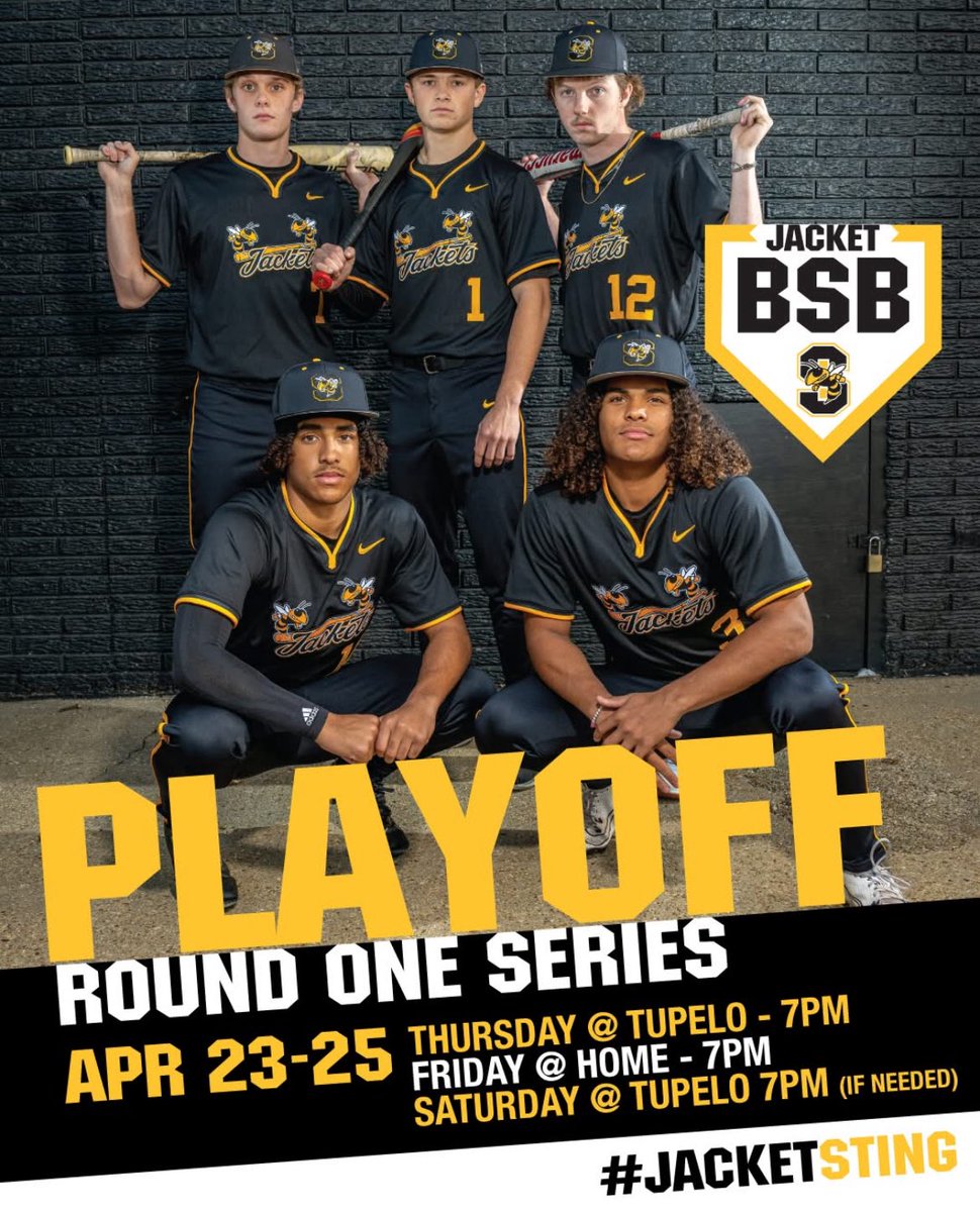 STKJackets's tweet photo. Games for Jacket Baseball's Round One Playoff series vs Tupelo have been moved to Thursday, Friday and Saturday this week. 

SHS vs Tupelo
Thursday @ Tupelo
Friday @ Home
Saturday @ Tupelo
All games 7:00pm (subject to change)
Tickets: https://t.co/hEGmNw8JQq

#JacketSting https://t.co/PydhDe7Iga