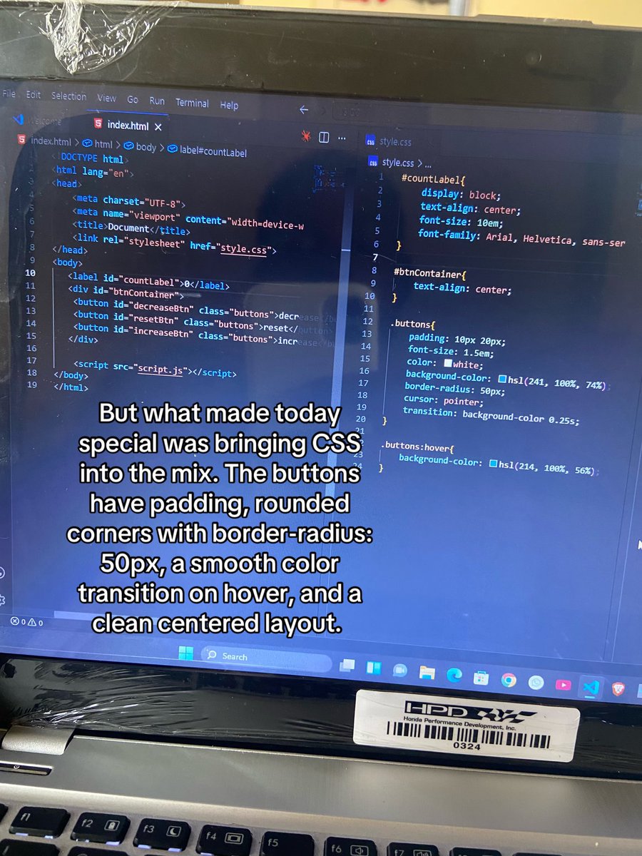Mattie_Tech's tweet image. Day 8/60 — Built a Counter App 🟨
HTML + CSS + JavaScript all working together for the first time 🔥
count++ count-- count = 0
Three buttons. Real time updates. Smooth hover transitions.
This is starting to feel like real development 😭💪
#100DaysOfCode #JavaScript #CodeNewbie