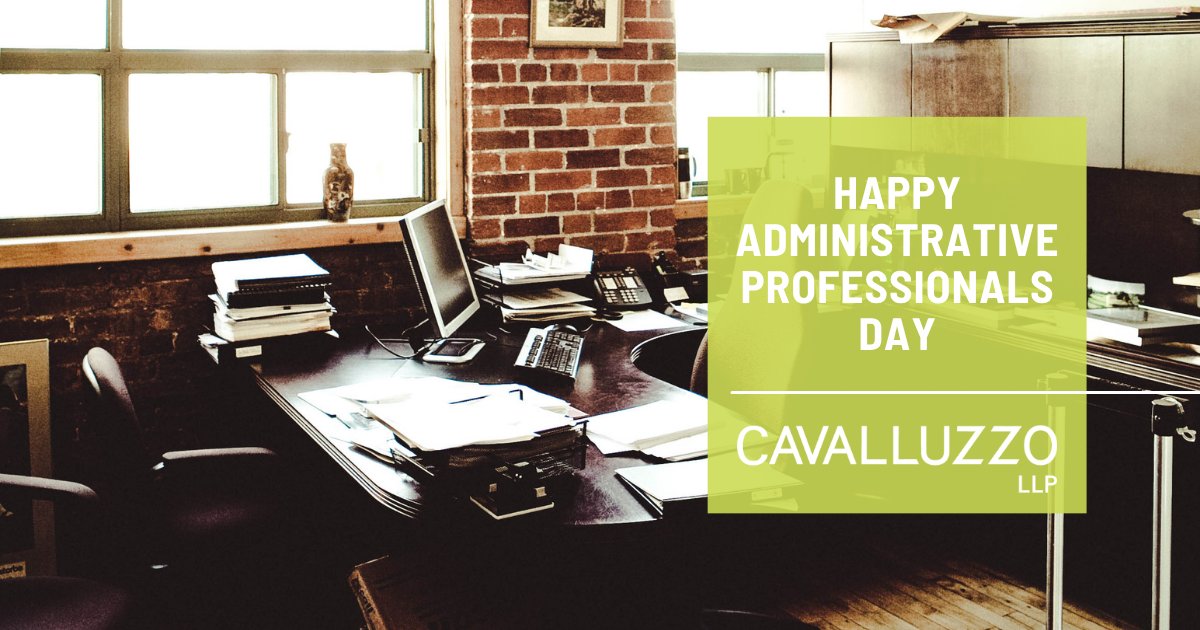 CavalluzzoLLP's tweet photo. Happy Administrative Professionals Day to the incredible team we have at Cavalluzzo. Your attention to detail, organizational skills and consistently positive attitude makes such a difference in our day to day. We are so grateful for everything that you do: thank you! https://t.co/h4Y3PdtDRp