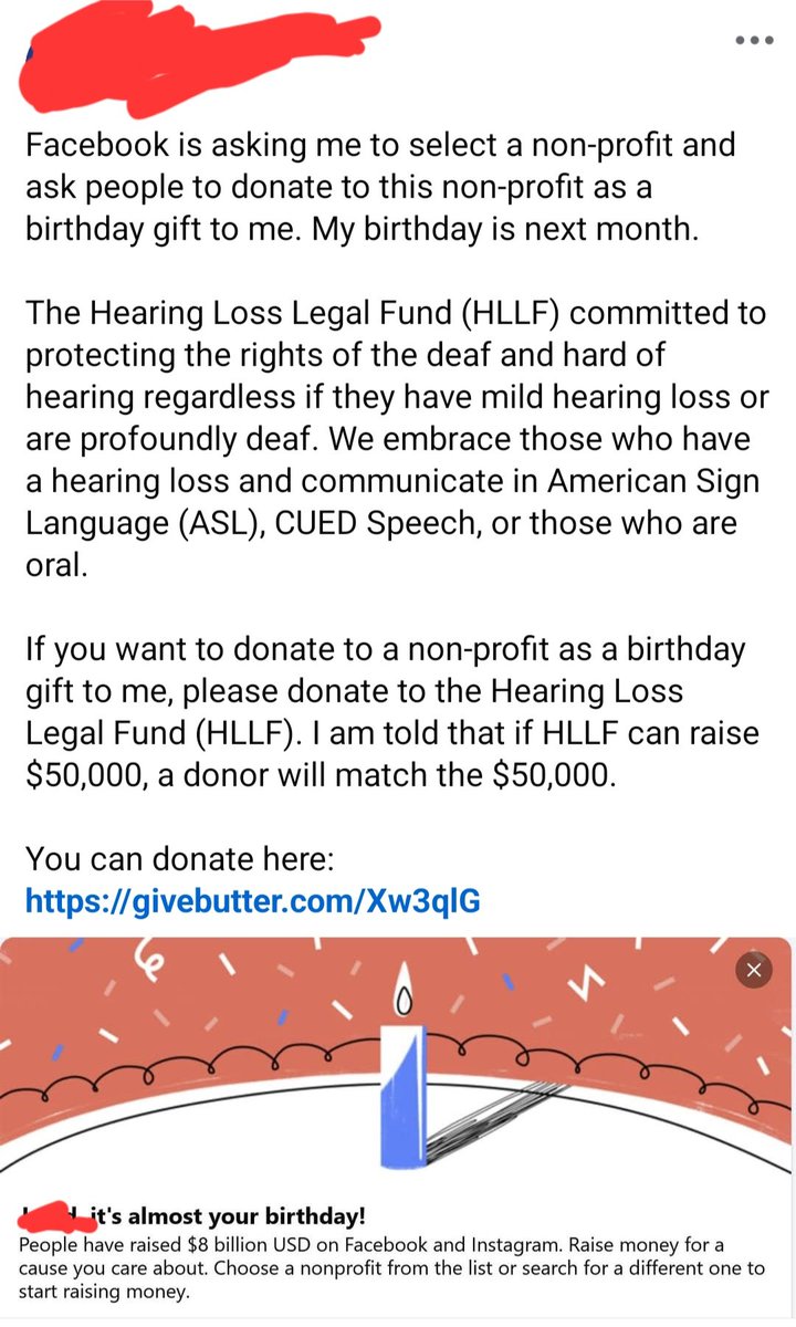 DeafCivilRights's tweet photo. Facebook encourages people to raise money for their favorite charity for their birthday.

Someone has chosen our organization as the charity to donate  to for their birthday.

Lets make this person's birthday wish come true! 

You can make a donation here: https://t.co/k6aVL16QZq https://t.co/cI8YXDqp0U