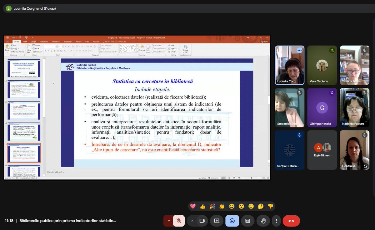 BiblioNationala's tweet image. #Training #CNFPC  #BNRM „#Biblioteci le publice prin prisma indicatorilor #statistici și de performanță: rezultatele anului profesional 2025” a fost coordonat de  Osoianu Vera,  Olesea Oxiom, Ludmila Corghenci
🔗facebook.com/centrul.de.for…
 
#bibliotecari #Moldova