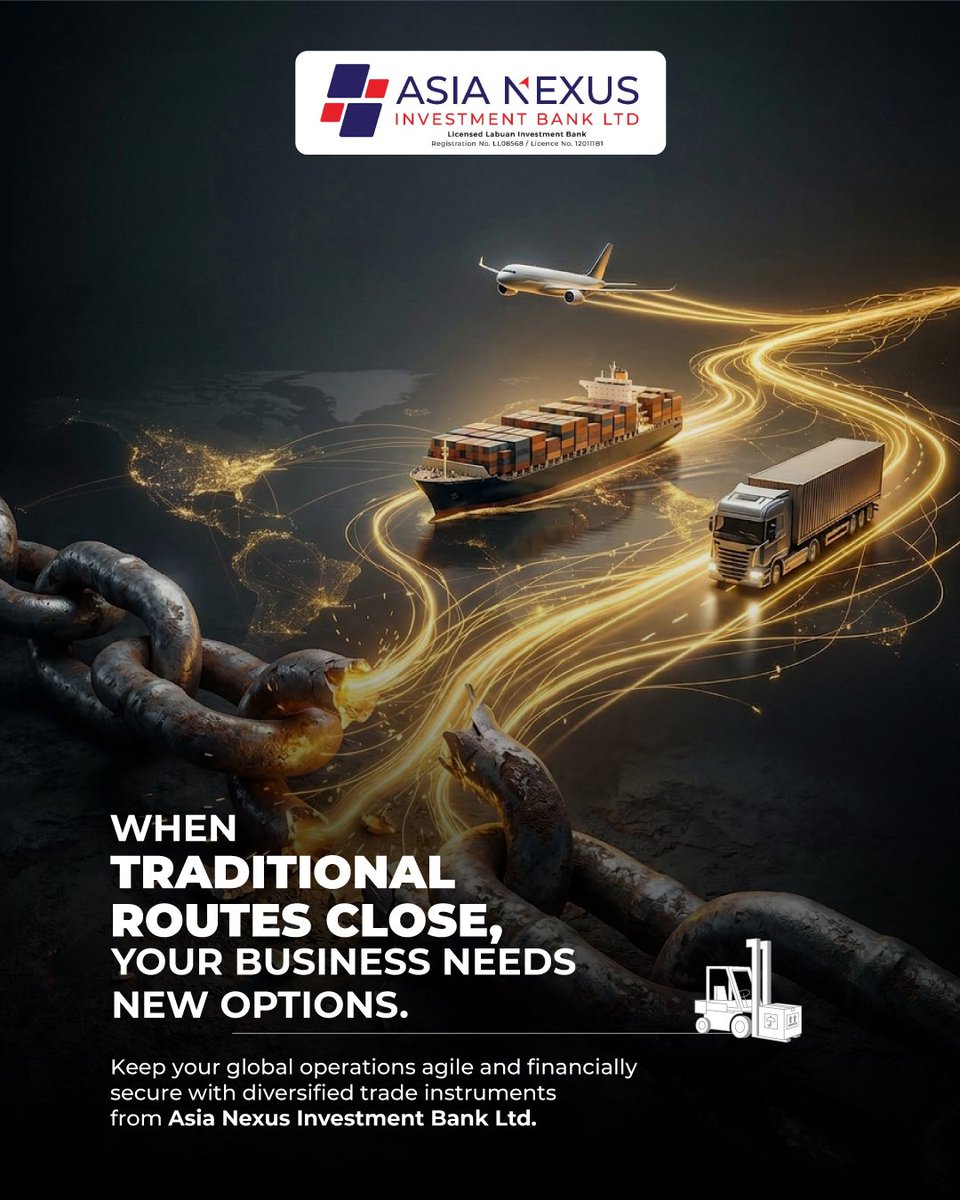 AsiaNexusBank's tweet photo. When the traditional links in your supply chain break, don’t let your business momentum stop. At Asia Nexus Investment Bank Ltd, we provide the financial agility you need to pivot and explore new routes with confidence.

Visit: https://t.co/7i9rrokXGp

#ANIB #AsiaNexus https://t.co/AZ8X87ulXb