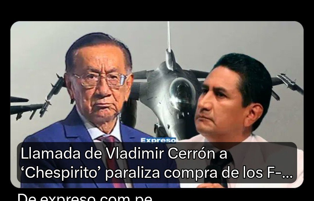 El mentiroso Balcázar no permite el primer pago de los F-16, HOY. Nos convertimos en parias y pagaremos millomarias penalidades por nada.
Otra estupidez de López Aliaga y <a href="/NormaYarrowL/">Norma Yarrow</a>