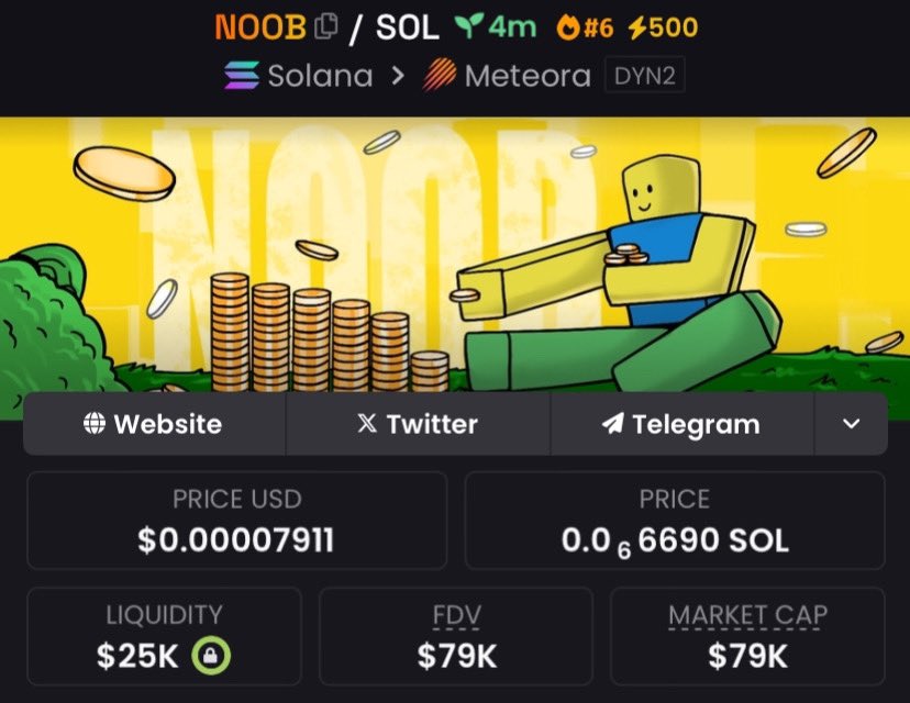 TonyTinlin164's tweet image. My entry on $NOOB at $79k market cap 
First shared in my private telegram group 

Ca: 8NyVxPnjMsgiy8Xb7pdryQQBFDP1WMVXzkHVrAS7brrr
 
#bbvipks4 #CryptoCommunity #Web3
