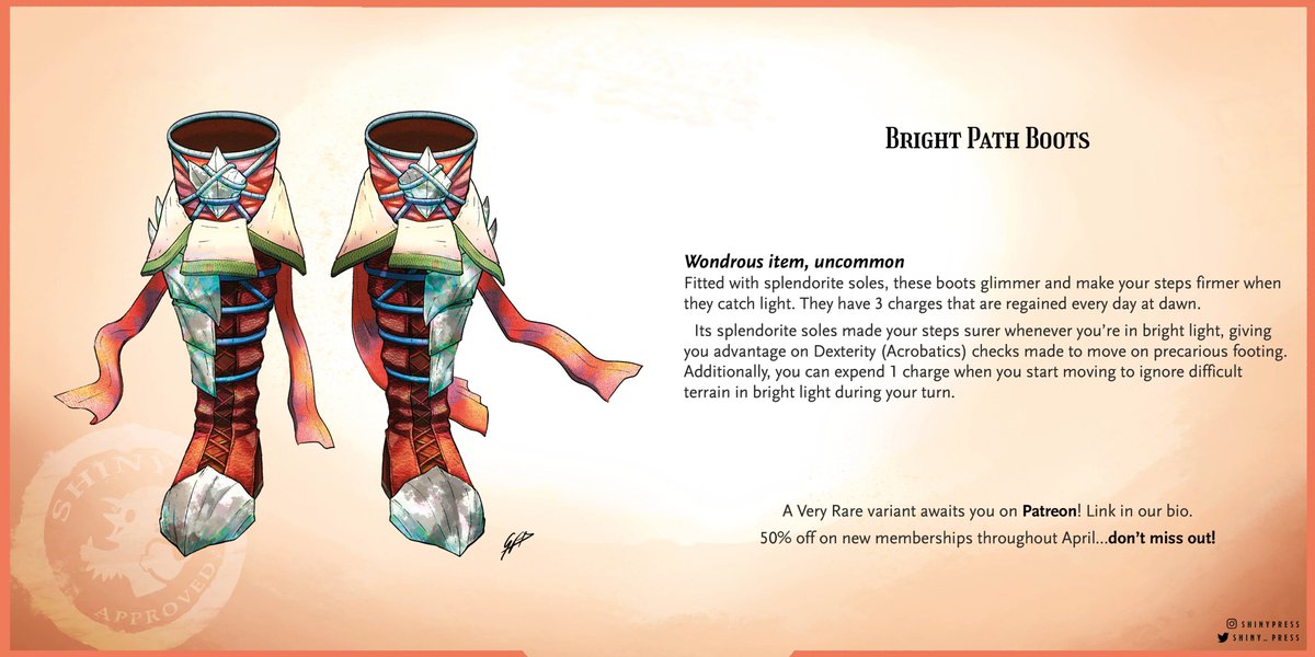 shiny_press's tweet image. 🔥 Clear splendorite shines in beautiful patterns, being reserved for the rich and powerful. When affixed to shields, weapons, and armor, it can bend and solidify light into veritable barriers that save lives in any battlefield.

#dnd #dnd5e #ttrpg