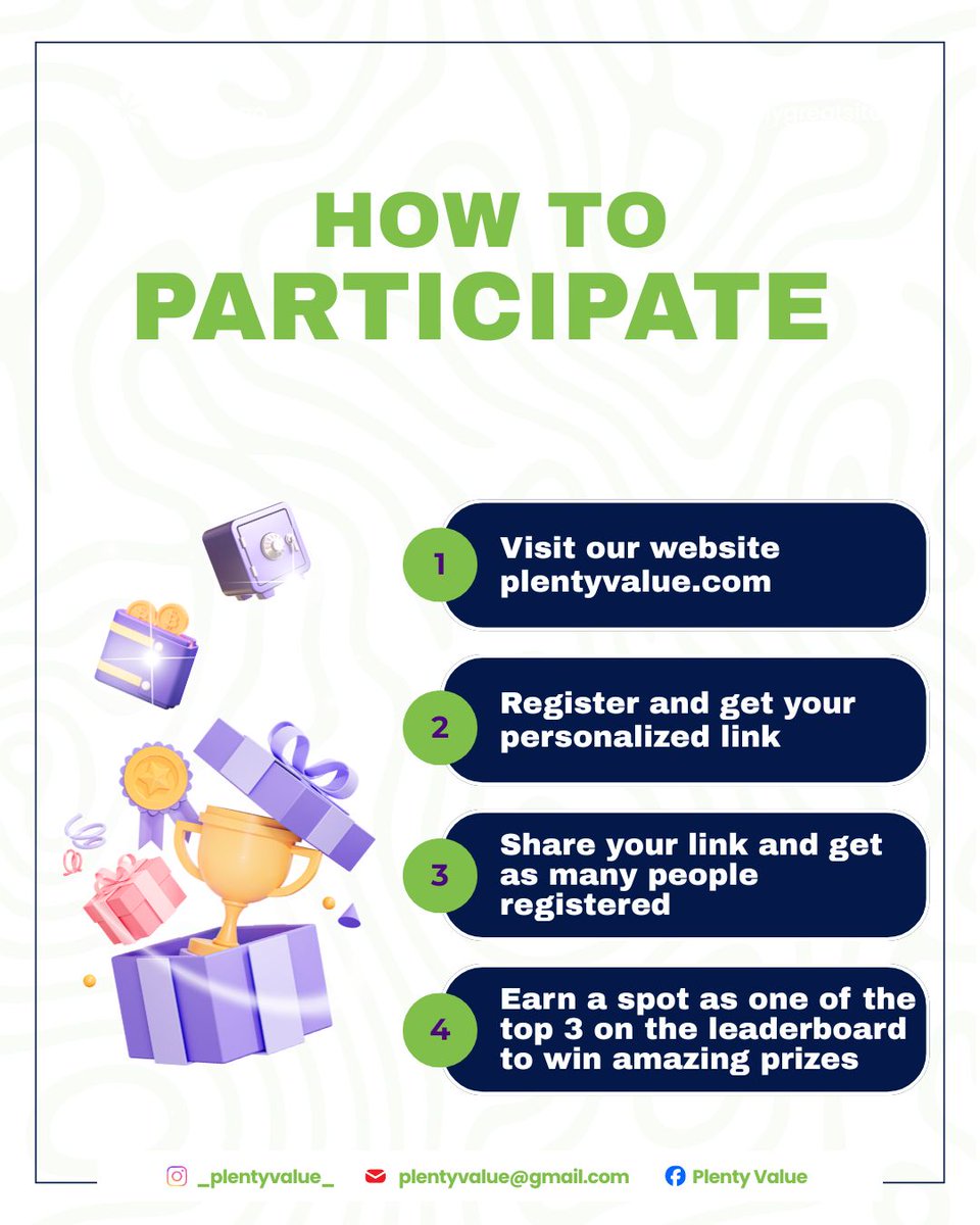 PlentyValue's tweet photo. Stand a Chance to Win N20,000 with other exciting Prices 

All you have to do is go to the plenty Value website https://t.co/0F5buOhPM7 on the 27th of April to Register for your personalized link and share with as many people as you can. 

Don't Miss this exciting chance o https://t.co/MyYWPPYO5T