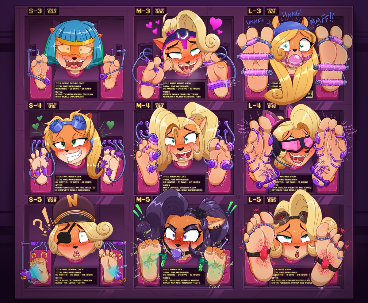 Finally completed a big 2-week art piece! :D

Here we see 9 Coco Bandicoots plucked from their own dimension into a prison of endless ticking and other  perils upon their adorable and diverse soles.

Which Coco is your fave? :D