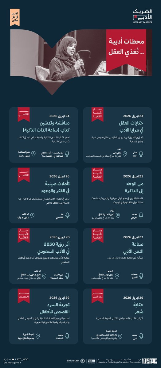 تجربة مُثرية، وحوارات عميقة مع نخبة من الأدباء.

انضم إلى مساحات الشريك الأدبي لهذا الأسبوع!