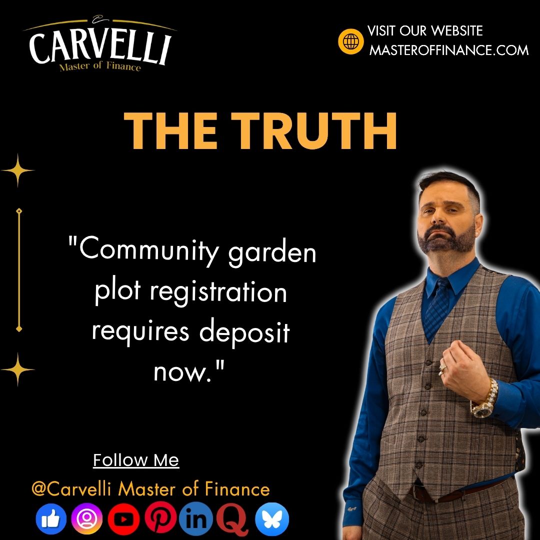 BillyCarvelli's tweet photo. "Community garden plot registration requires deposit now."
Phony co-op alerts charge "plot maintenance fees" collecting card details for nonexistent spaces. Real gardens assign plots at meetings with cash payments only.
#carvelli #masteroffinance #truth #communitygarden #plot https://t.co/SfxFfK3rjL