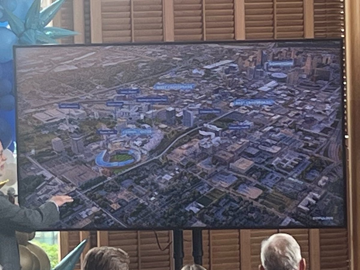 Rendering of the Park. Facing downtown. Crown Center behind home run wall. Mixed use development then Crossroads. Only a mile from T-Mobile Center. Streetcar goes right by what would be left field. 9,000 parking spots on site.