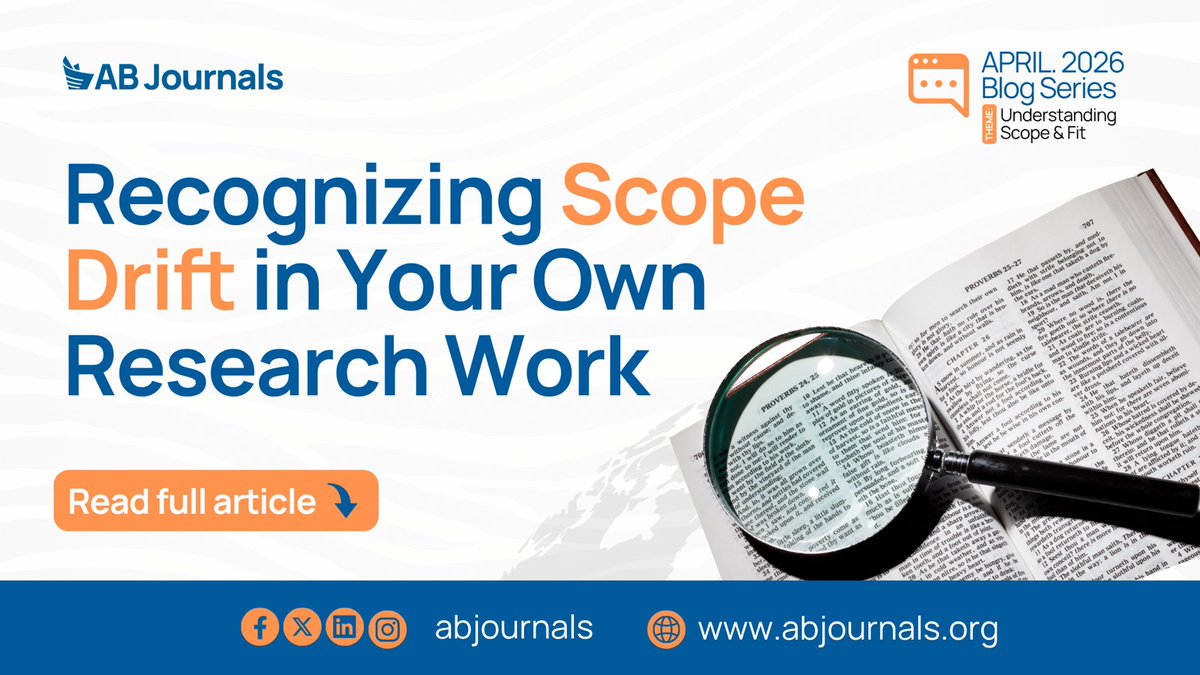 abjournals's tweet image. Is your research paper suffering from Scope Drift? 
It’s easy to let a study expand too far, but a diluted focus can lead to desk rejections. Learn how to keep your research tight, coherent, and publishable. 

#AcademicTwitter #PhDLife #Research #WritingTips #OpenAcces