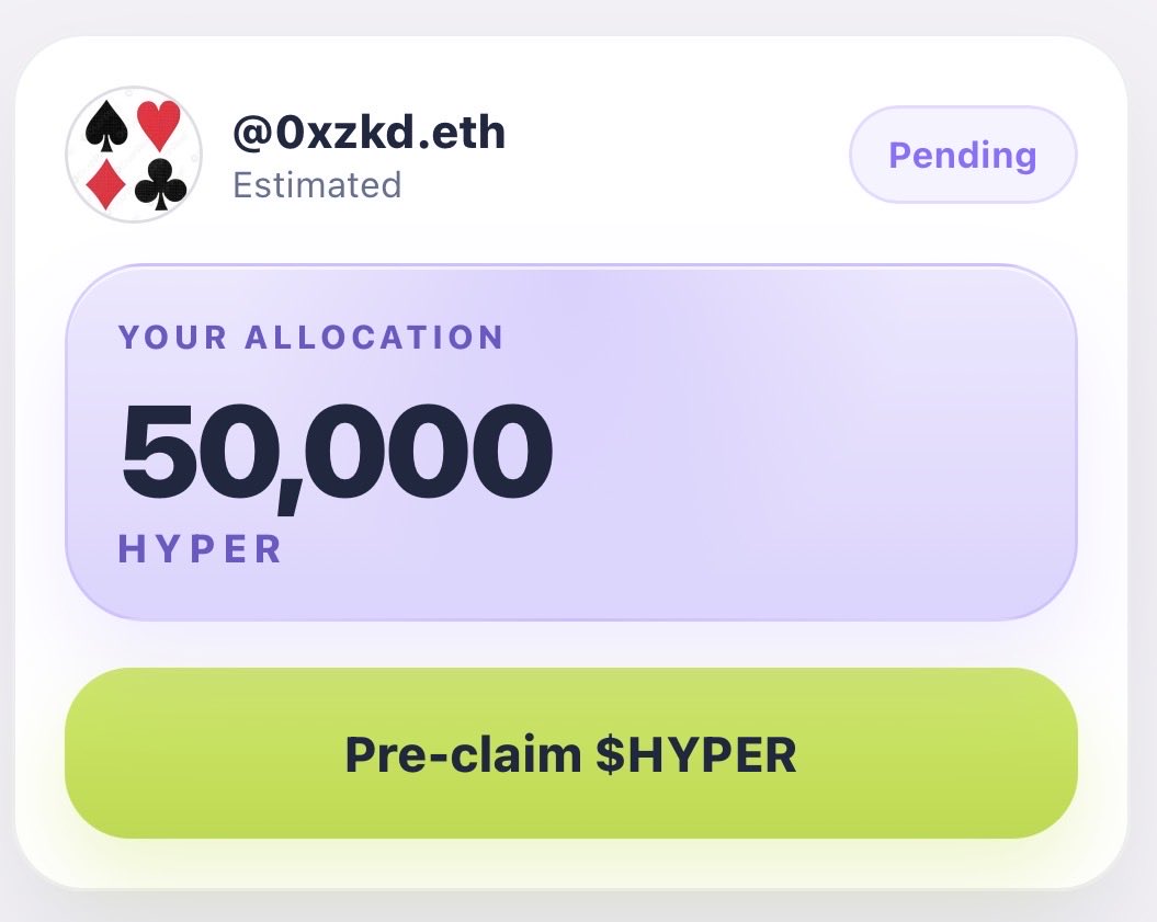 0xKdee's tweet photo. $HYPER airdrop for farcaster users. 

Check yours
https://t.co/2sbxcO4gx7

Complete some social tasks to pre-claim. https://t.co/rXc8Hy8yCp