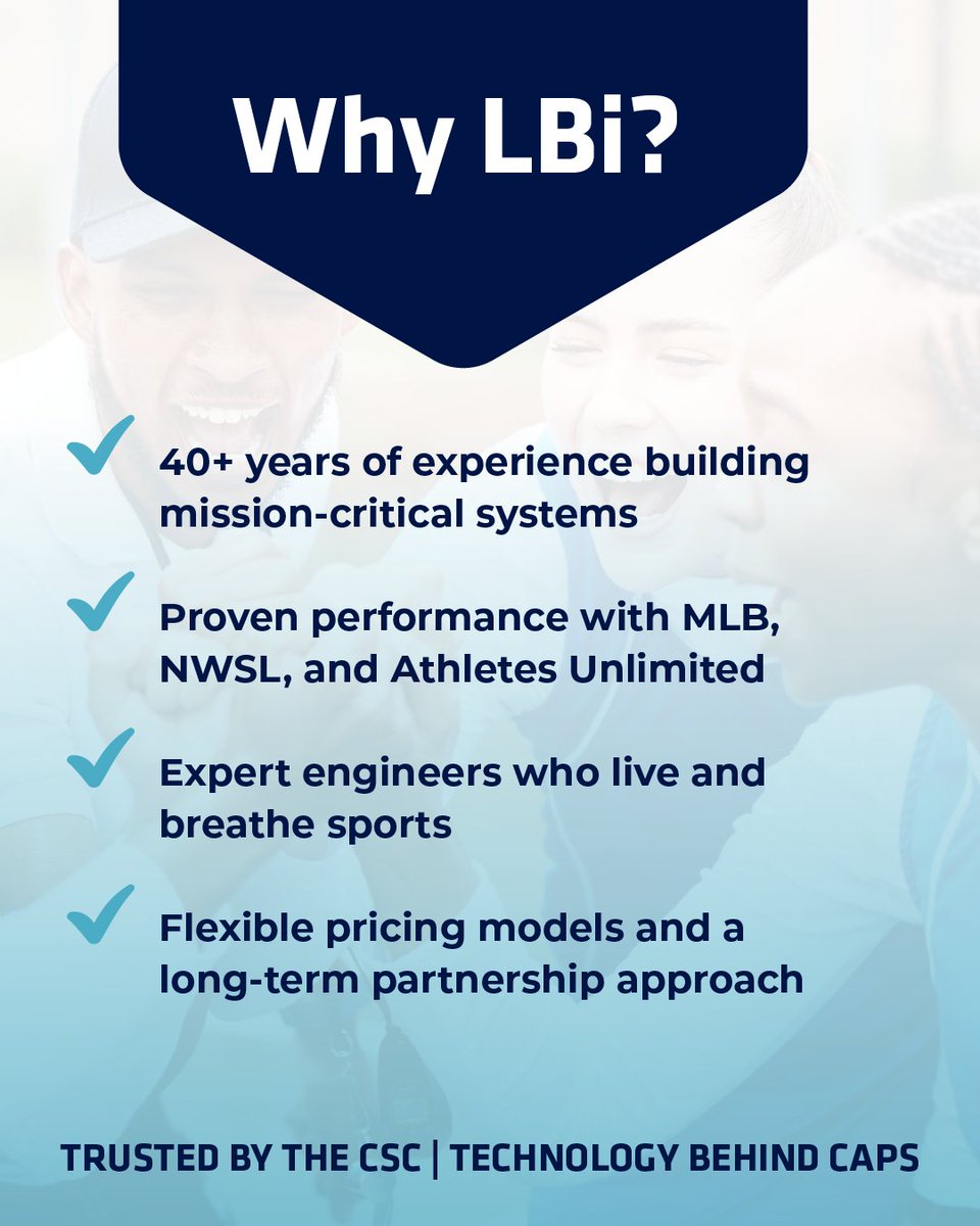 LBiSoftware's tweet photo. Why LBi? Because experience matters.

✔ 40+ years building mission-critical systems
✔ Trusted by the CSC and pro teams
✔ Technology behind CAPS

Built by engineers who live and breathe sports. ⚾⚽

#LBiSoftware #SportsTechnology #DataDrive https://t.co/b4CEMbeDm4