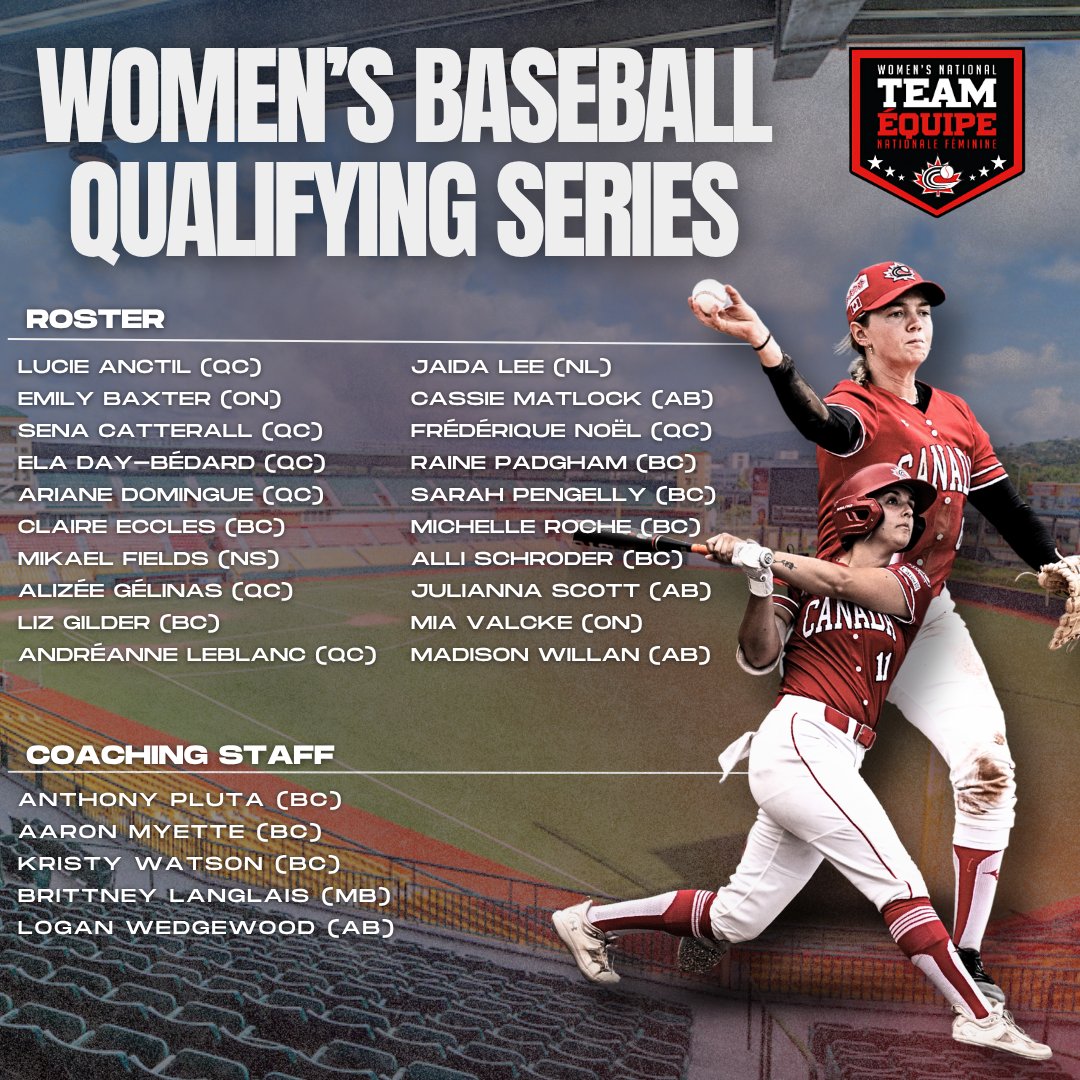 baseballcanada's tweet photo. 🍁 Women’s National Team roster announced for 2026 WBSC World Cup qualifier
🍁 Dévoilement de l'alignement de l'équipe nationale féminine pour les qualifications de la Coupe du monde 2026

EN: https://t.co/amTcyKJ72y
FR: https://t.co/Z8dWpD9wCa https://t.co/RACFksX4Bc