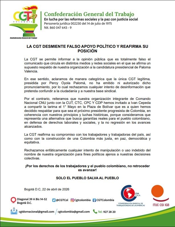 CGT Oficial Colombia tweet media