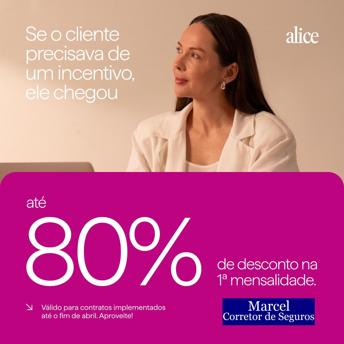 MarcelSeguros's tweet image. Planos de Saúde Alice!
O que estava bom, ficou ainda melhor! Aumentamos nosso desconto: até 80% off na 1ª mensalidade. Solicite já seu orçamento em nosso site: marcelseguros.com ou WhatsApp (11) 99128-1183
#Alice #PlanosdeSaúde #MarcelCorretordeSeguros