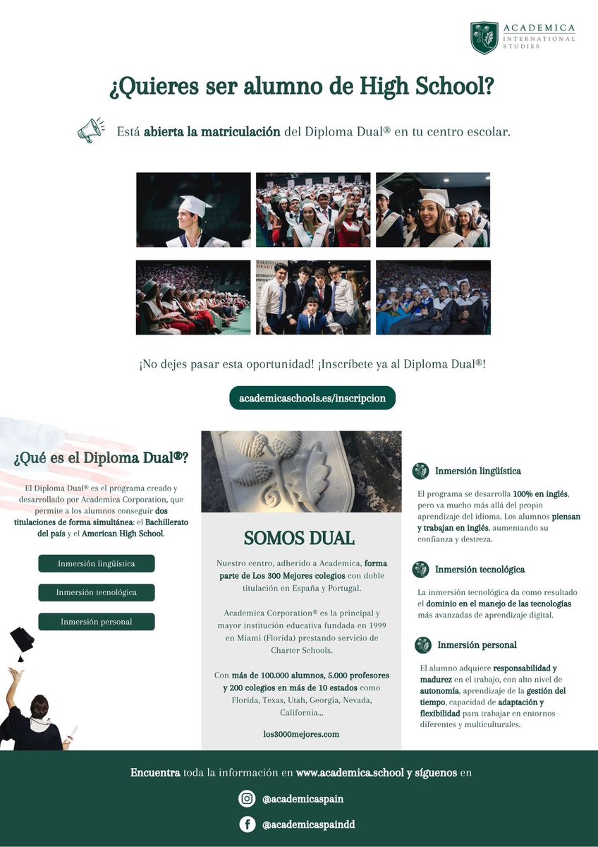 Somos Diploma Dual: programa creado y desarrollado por Academia Corporation que permite a los alumnos conseguir dos titulaciones de forma simultánea: Bachillerato del país y el American High School. #salamanca #yosoydelmachado #diplomadual