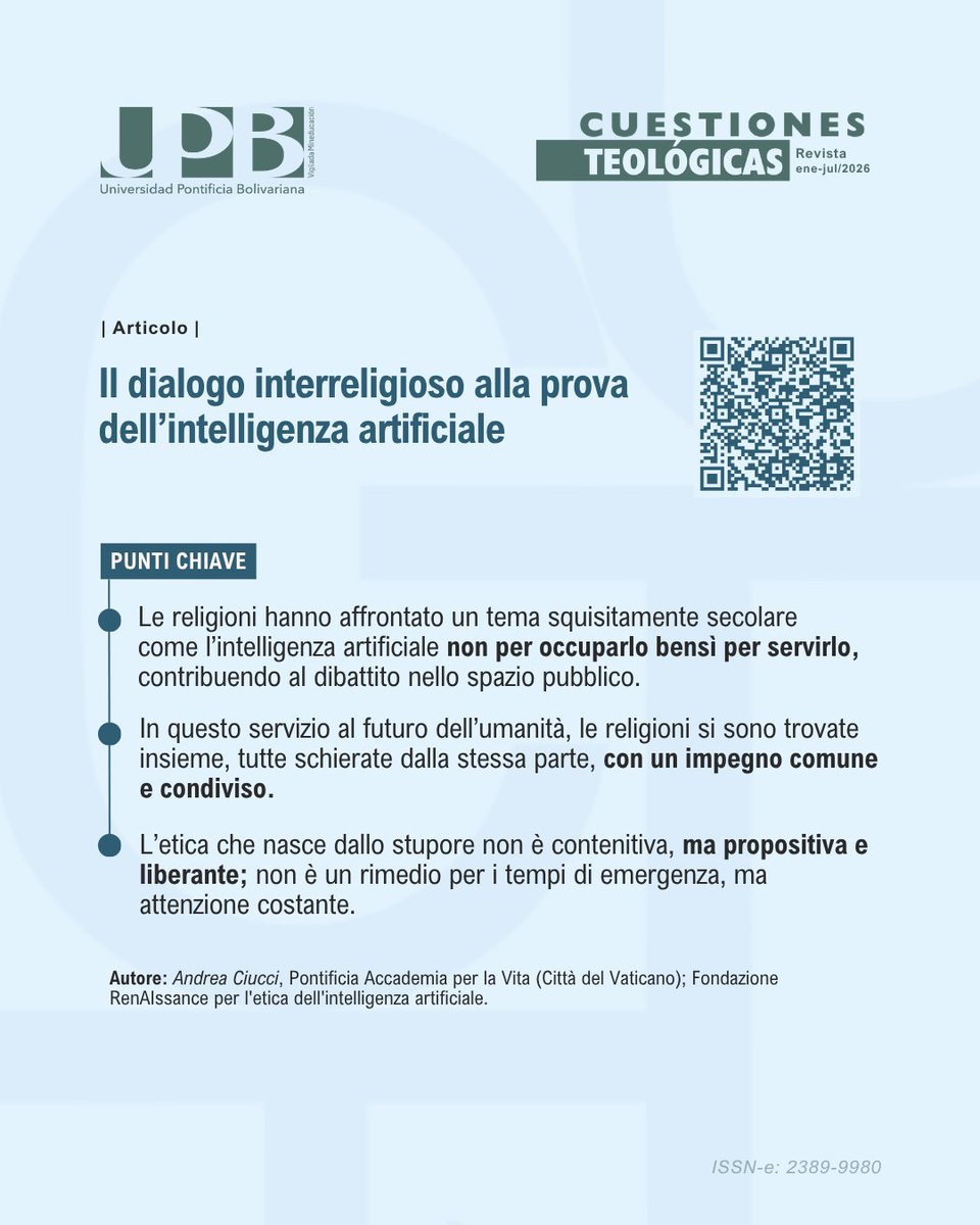 donciucci's tweet image. Che ruolo hanno le religioni nella riflessione #etica sull' #intelligenzaartificiale?
Ne ho appena scritto su 
revistas.upb.edu.co/index.php/cues…
@upbcolombia