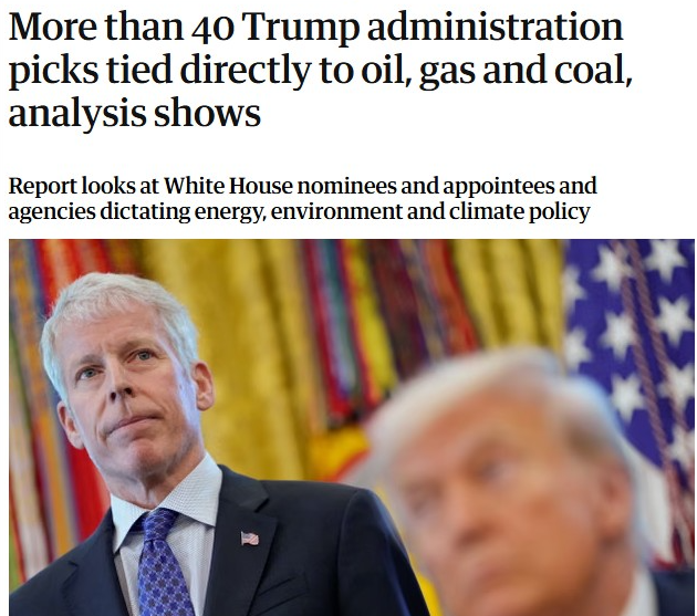 He's gutting the National Park Service. He wants to drill and mine protected land. He's set to cut EPA's budget in half. He cancelled wind farms. Suing to roll back clean car emissions. Withdrew from Paris Climate Agreement. He cut environmental justice and conservation programs.