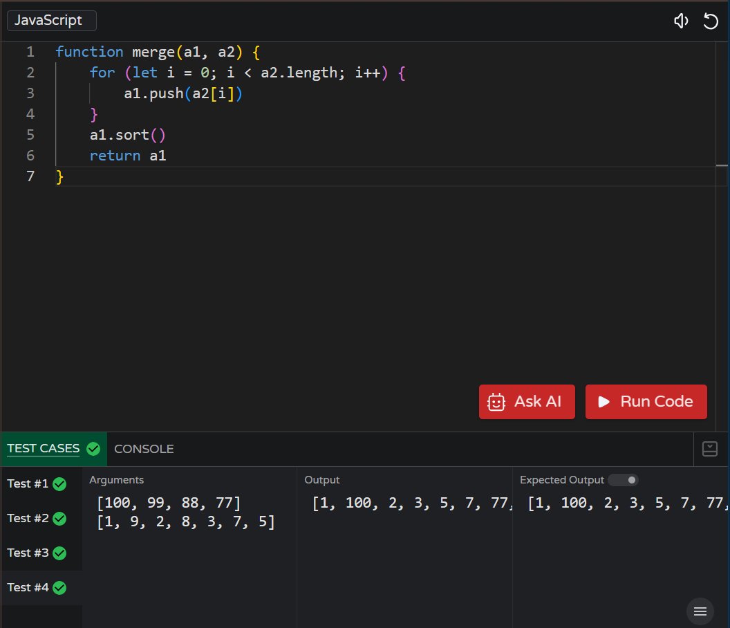 MoniTechCodes's tweet image. Day 73
→ Merged two arrays into a sorted array
→ Practiced .concat() + numeric sorting
→ Reinforced array manipulation basics
Clarity matters more than complexity 
Learning to trust the problem statement, not confusion
#100DaysOfCode #BuildInPublic