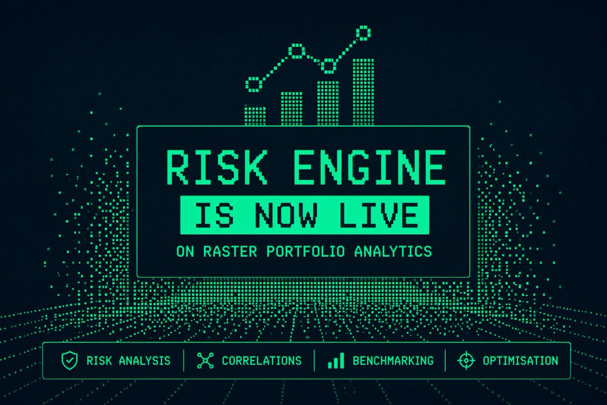 Our Risk Engine is now LIVE on Raster Portfolio Analytics 

Upgrade or subscribe: grid.raster.finance/en

📊We’re bringing institutional-grade risk tooling to retail

Available now for Pro users:
✅Risk analysis
✅Correlations
✅ Portfolio benchmarking

And for Edge users (NEW