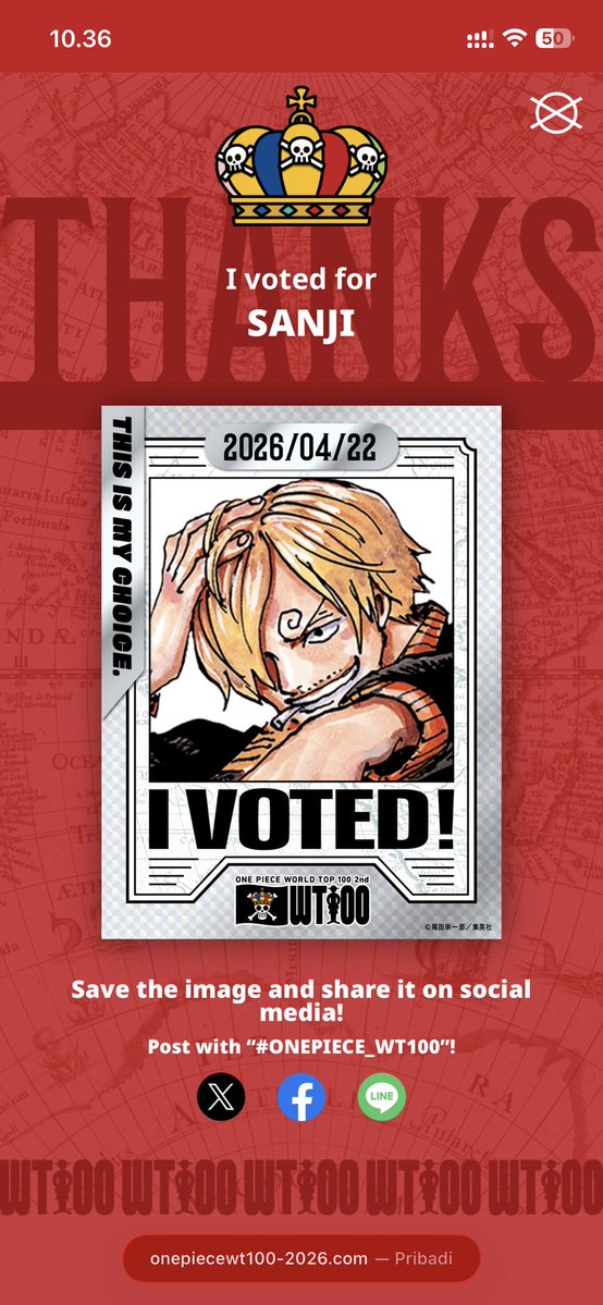 51 days in a row voting for SANJI #ONEPIECE_WT100