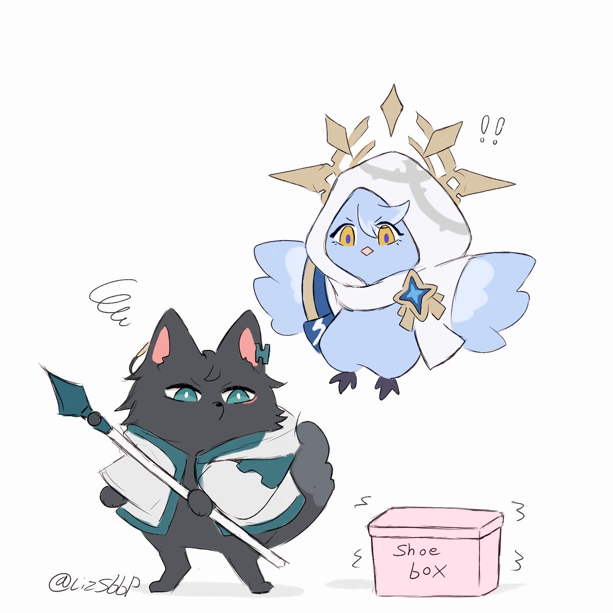 LizSbbp's tweet photo. They are ready to attack what's in that box!  🦊🕊️  Vs  📦? https://t.co/KsYJlS17B2