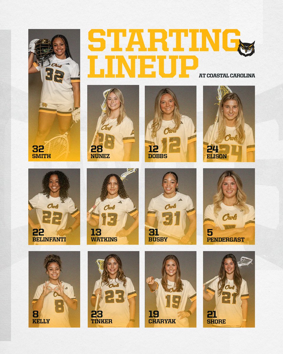 KSUOwlsLAX's tweet image. Today's starting lineup‼️

🆚 Coastal Carolina
📺 ESPN+ ➡️ tinyurl.com/35767cyz
📊 tinyurl.com/mtc39wz

#WhyNotUs | #HootyHoo 🦉🥍