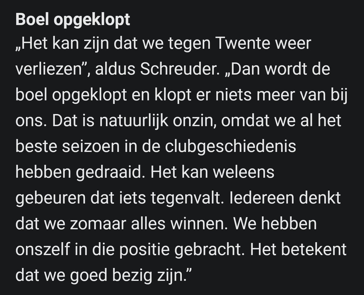 Robinoor's tweet image. Vind dit behoorlijk de spijker op de kop van Schreuder. Het is en blijft een seizoen om trots op te zijn. Het is alleen doodzonde dat je afgelopen zondag de slechtse wedstrijd van het seizoen hebt gespeeld. Klaar, door. #nec #twenec