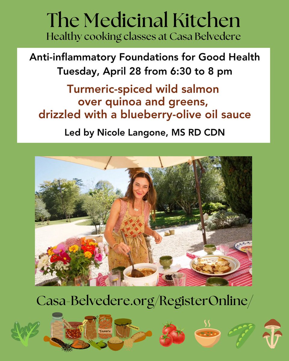 Casa_Belvedere's tweet image. At The Medicinal Kitchen #cookingclass @CasaBelvedere, next Tuesday, April 28, you will make turmeric-spiced wild salmon over quinoa and greens, drizzled with a blueberry-olive oil sauce, and learn about anti-inflammatory foods. Register: bit.ly/4ss2VSk 
#StatenIsland