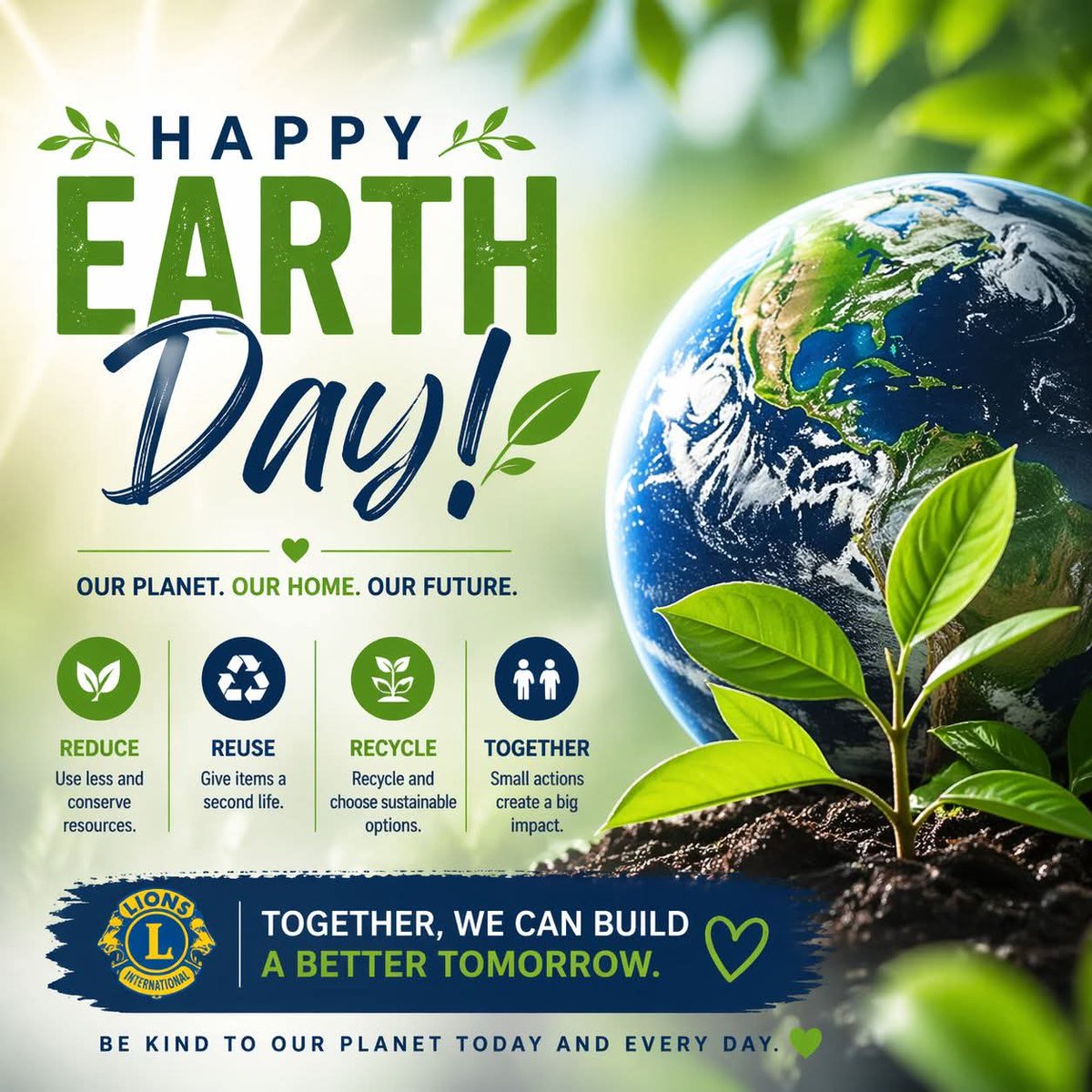 KsHeritageLions's tweet photo. Happy Earth Day 🌍💚

Today, we are reminded that the Earth is not just where we live — it is our home and our responsibility.

Let’s commit to small, consistent actions:
Reduce. Reuse. Recycle. 🌱

Together, we can build a better tomorrow. 💚

#earthday #weserve #lions #reuse https://t.co/rgFYwVyfRW