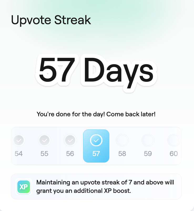 57 Days 😎

Don't forget to maintain your daily upvote streak <a href="/AbstractChain/">Abstract</a>
