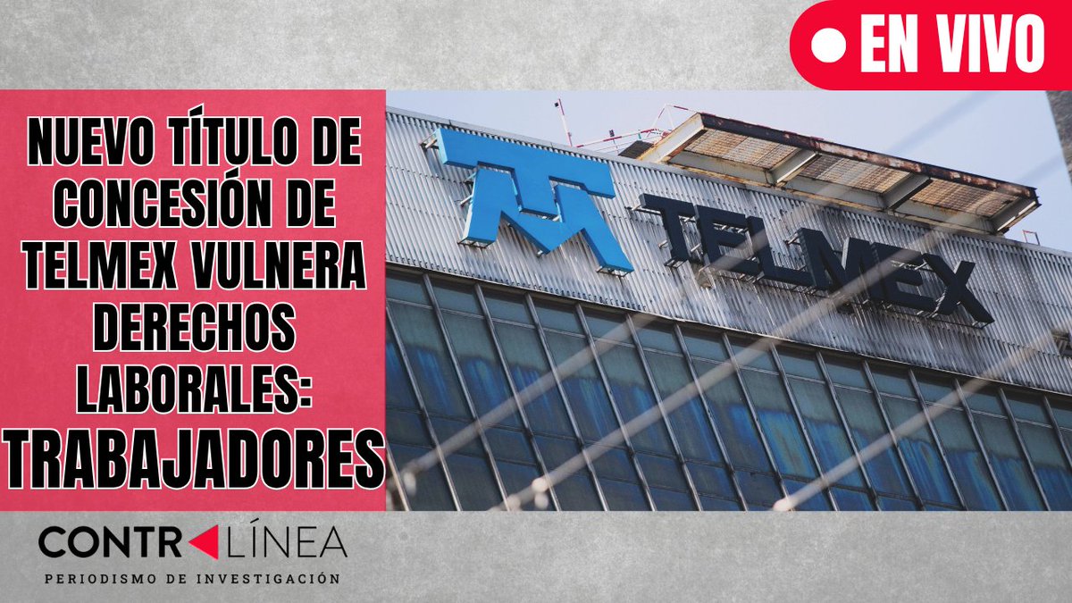 contralinea's tweet image. CONTRALÍNEA EN VIVO | A través de #Facebook y #YouTube con Aníbal García (@Anibal_garcia89) y Darylh Rodríguez (@darylh_contra)

Nuestro tema de hoy: Nuevo título de #concesión de #Telmex vulnera #derecholaborales: trabajadores

- También entrevistaremos al doctor Daniel Jiménez,