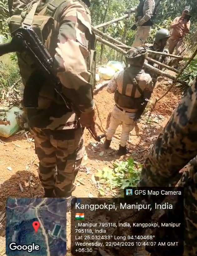 On 22.04.2026, security forces destroyed 06 (six) illegal bunkers (Tingpibung Village-02 bunkers, Lungter Hill-03 bunkers and Leplen Village-01 bunker) under Saikul-PS, Kangpokpi district.
Also, 12 (twelve) empty cases of 7.62 mm ammunition were recovered from the site.