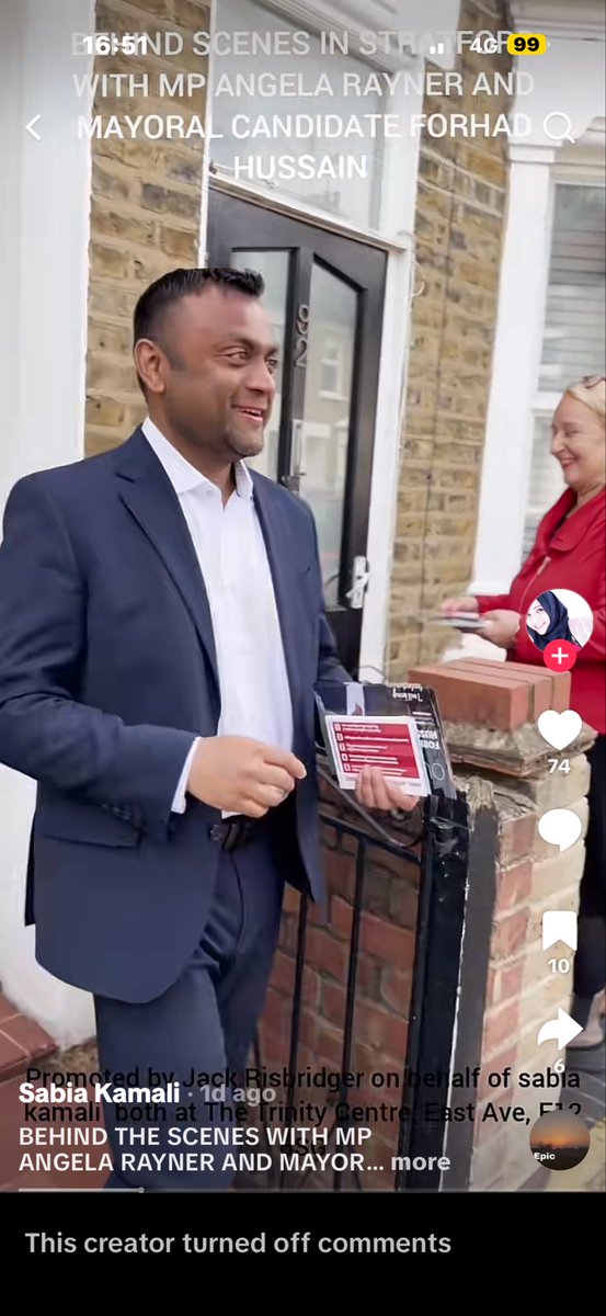CoolArif79's tweet photo. This was on tik tok - I made a comment that I live Newham and said Labour have ruined Newham and them stupid 20mph roads and said I won’t be voting Labour but for one of the independent candidates, next thing they turned off the comments .  They can’t handle what I commented . https://t.co/CNnIDXWHoD