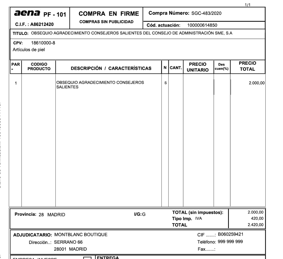 naroh's tweet photo. A principios de marzo os contaba el bolso de 849 euros que Aena había comprado para una consejera.

Me acaba de llegar que AENA también gastó, entre noviembre de 2020 y enero de 2021, 4.840€ en objetos de piel, calzado y prendas de vestir como obsequio a su Consejo 👇 https://t.co/SnLV4b7nRq