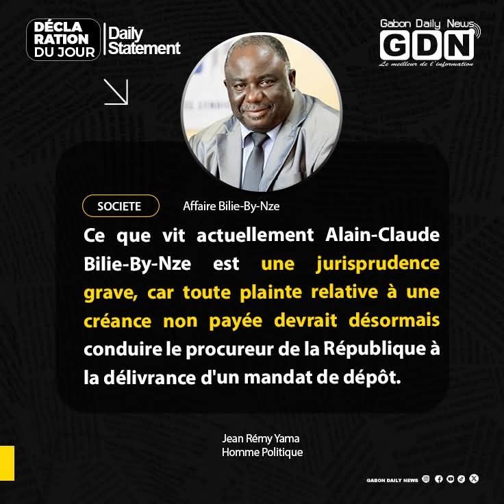 gdnews25's tweet image. [[ DECLARATION DU JOUR ]]

🔴Déclaration de Jean Rémy Yama , homme politique.

Gabon Daily News
#GDN #follower #Gabon #AlainClaudeBilieByNze #Justice #Jurisprudence #EtatDeDroit #Politique #Procureur #MandatDeDepot #Droit #Actualité