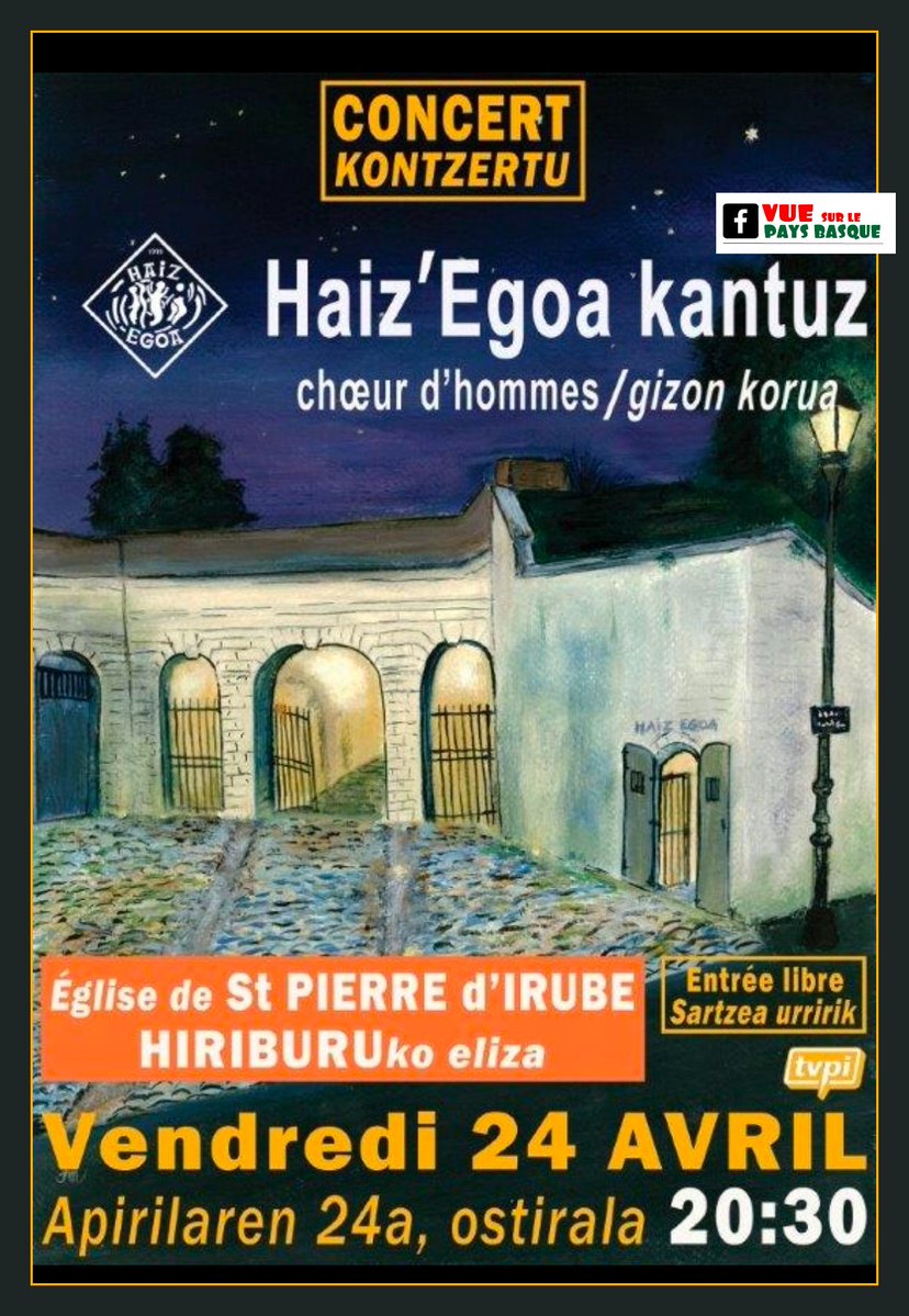 vuesurpyrenees's tweet image. Haiz’Egoa Kantuz en concert
Vendredi 24 avril à Saint-Pierre d’Irube

+infos
vuesurlespyrenees.blogspot.com/2026/04/haizeg…

Concert du Le chœur d’hommes Haiz’Egoa à l' Église de Saint-Pierre d’Irube
Chants basques

#paysbasque #concert #pyrenees