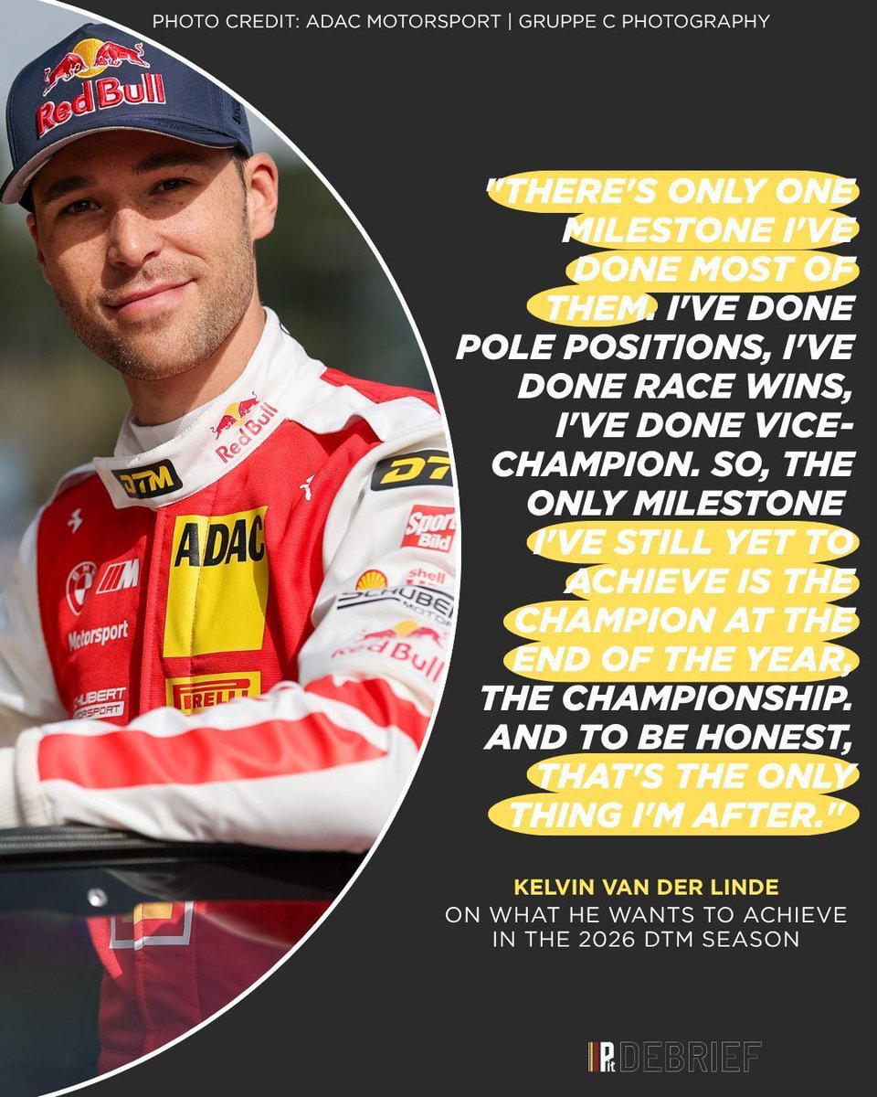 PitDebrief's tweet photo. Eyes on the ultimate prize 👀🏆
In an exclusive interview with Pit Debrief, Kelvin van der Linde makes it clear — second isn’t enough anymore. The championship is the only goal. 

#DTM #SouthAfrica #Motorsport #Racing #DTM2026 https://t.co/2rHD7M8T4L