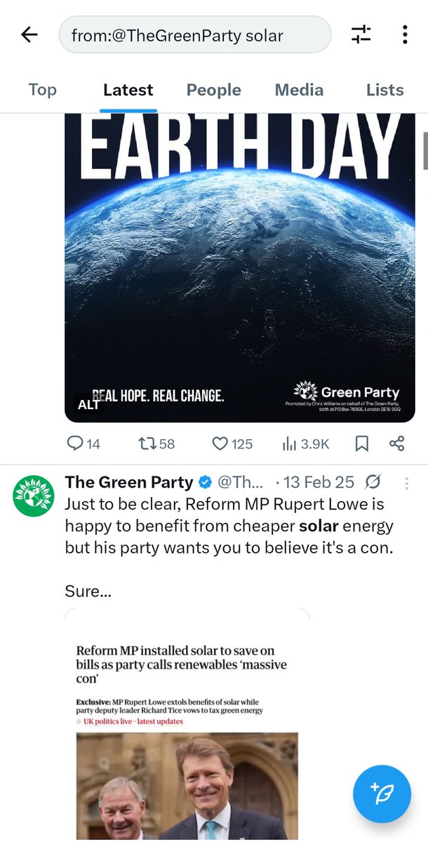 pixie08642's tweet image. Hilarious, look at that 👇 🤣🤣🤣

Since the "Not so Green", Green Party has been criticised, they have posted for the first time in over a year about Solar! 🤪

#Hypocrites
#Predictable
#NotSoGreen
#DontVoteGreenParty