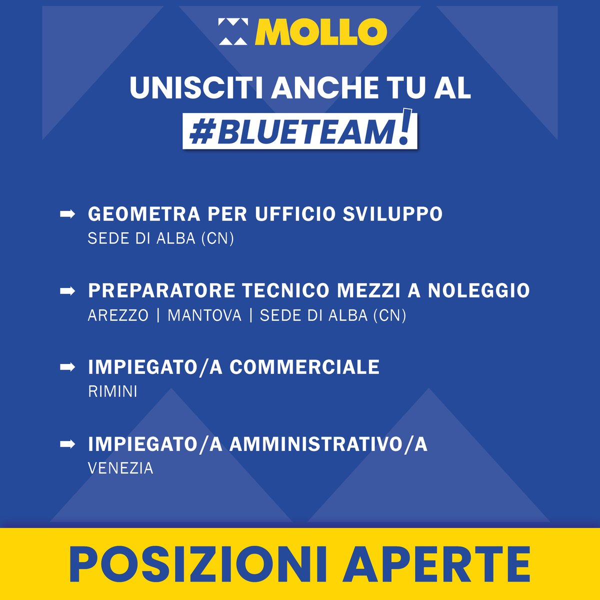 MolloNoleggio's tweet image. Unisciti anche tu al #BLUETEAM! Entra a far parte di un grande gruppo, dinamico, familiare e stimolante in cui crescere insieme ad un team affiatato!
👉 Chiamaci al numero 0173.445696 o consulta le posizioni aperte su mollofratelli.com/lavorare-in-mo…
G
