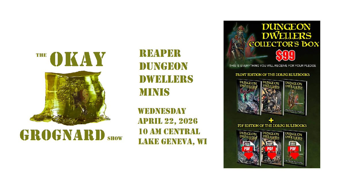 Did you miss the show this week?  Check the archives!

TOGS s07ep011 2026-04-22 10 AM Reaper Dungeon Dwellers Minis

youtube.com/watch?v=1Ml3zo…