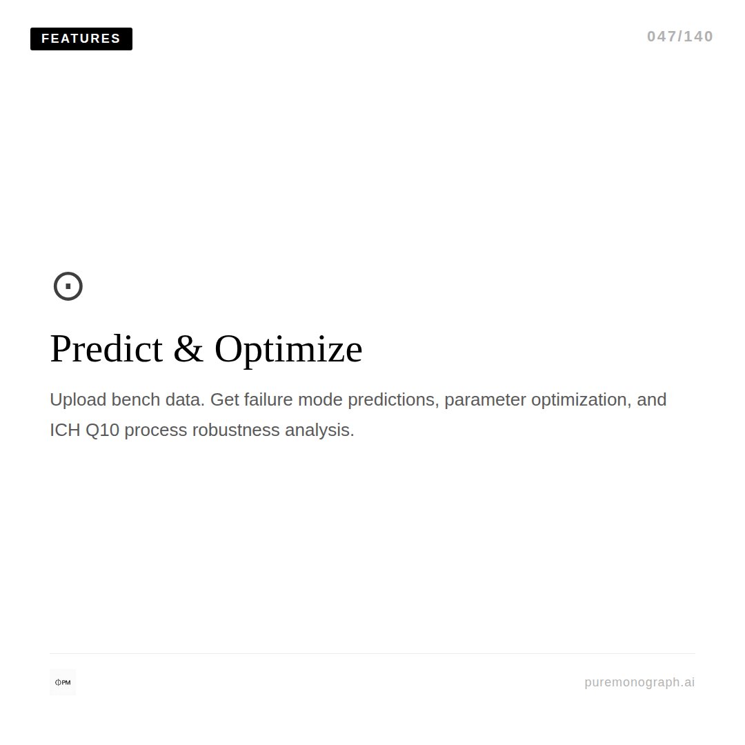 PureMonograph's tweet image. Predict solubility. Predict stability. Predict BE risk. Predict &amp;amp; Optimize — Pure Monograph's AI formulation prediction engine.puremonograph.ai #PharmaAI #Formulation