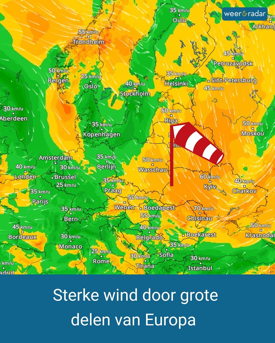 weerenradar_be's tweet photo. Van Scandinavië tot aan de Zwarte Zee waait er een ongewoon krachtige noordwestenwind. Plaatselijk zijn er windstoten tot bijna 80 kilometer per uur mogelijk. Lees meer: https://t.co/3VZUpCmZin
#wind #windradar #weerbericht #europa #hetweer https://t.co/msc4siJvUK